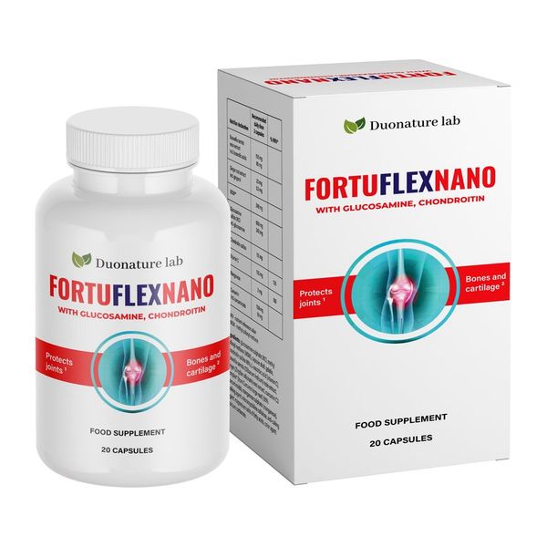 FortuflexNano kapszulás flakon és doboz, glucosamine, chondroitin felirat, 20 kapszula