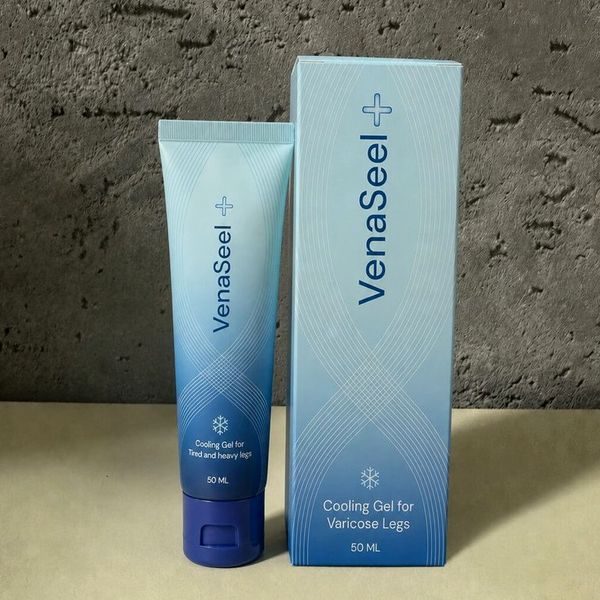 VenaSeel 50 ml-es hűsítő géles tubus és doboz, fáradt lábakra felirat