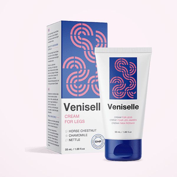 Veniselle 50 ml-es lábkrémes tubus és doboz, vadgesztenye, kamilla, csalán felirat