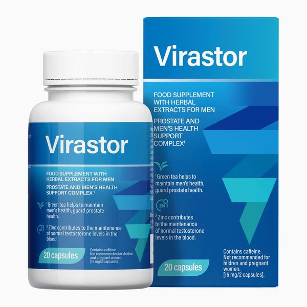 Virastor flakon és doboz, 20 kapszula, növényi kivonatok férfiaknak felirat